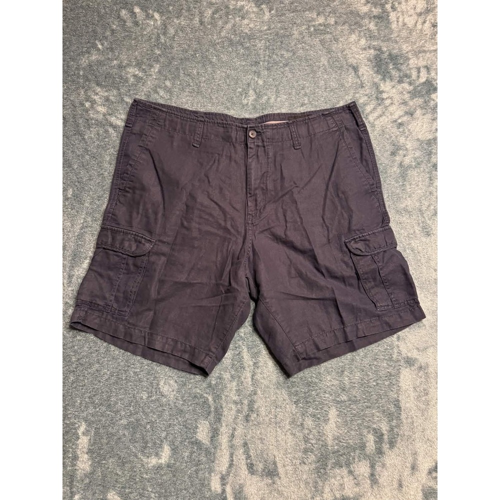 Claiborne Mens Navy Blue Linen Blend Cargo Shorts Size 42 Flat Front Solid 9 In